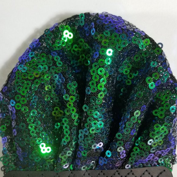 New - Men's Sequin Pre-Folded Pocket Square Insert - Iridescent Green & Blue - Picture 6 of 6